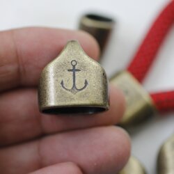 1 Antique Brass End cap with engraving Anchor Keychain Findings