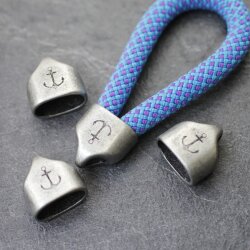 1 Dark Silver End cap with engraving Anchor Keychain Findings
