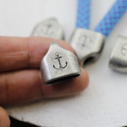 1 Dark Silver End cap with engraving Anchor Keychain Findings