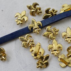 10 24k Gold Plated Fleur-de-Lys Slider Beads