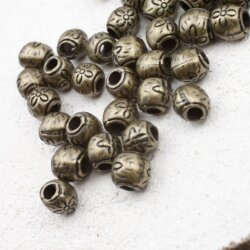 20 Flower Beads, antique brass