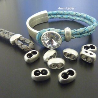 10 Metall Schiebeperlen 11x5 mm Lochung 4 mm, Altsilber