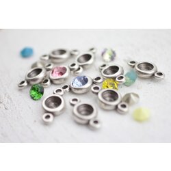 10 Stk. 2-Ösen Anhänger Fassung -large- für 8 mm Chatons Kristalle, Altsilber