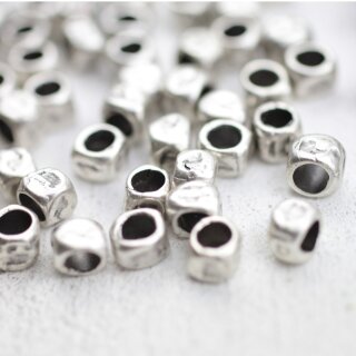 20 Dice, Cube Beads, antique silver