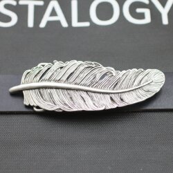 Belt Buckle Feather long, 13x4,6 cm, Antique Silver