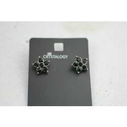 Stylish Stud Earrings Flower, Nature, Jet, Black crystals 4 mm