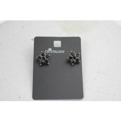 Stylish Stud Earrings Flower, Nature, Jet, Black crystals 4 mm