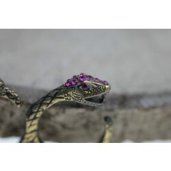 Schlangen Doppelring Gothic Tier Reptil Altmessing mit Pinkem Glitzer Kristall
