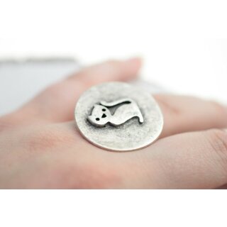 Ser Katzen Ring Miau Statement Tier Natur 925er Sterling Silber beschichtet