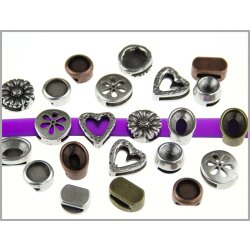 10 Schiebeperlen für 12 mm Cabochons für 8x2 mm Flaches Leder Antik Silber