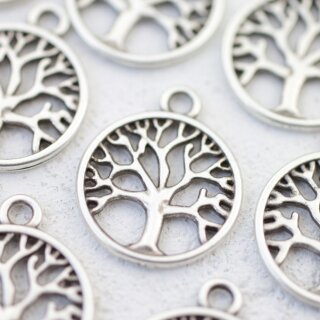 10 Tree of Life Pendants, antique silver