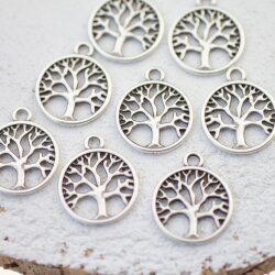 10 Tree of Life Pendants, antique silver