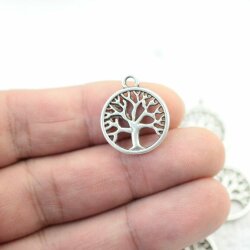 10 Tree of Life Pendants, antique silver