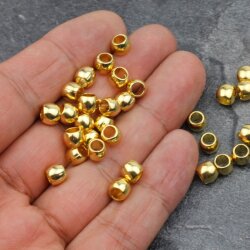 25 Metal Beads 7x5 mm (Ø 4 mm), Gold