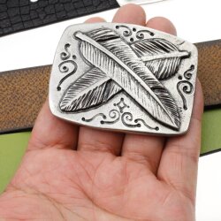 Dark Silver Belt Buckle Feathers