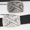 Dark Silver Belt Buckle Feathers