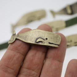 5 Whale sliders, Whale Charm, Whale Beads, Antique Brass