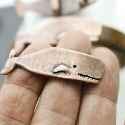 5 Whale sliders, Whale Charm, Whale Beads, Antique Copper