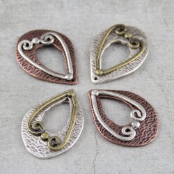 5 Heart Pendants Antique silver with Antique brass