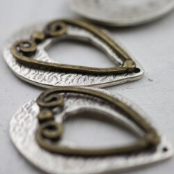 5 Heart Pendants Antique silver with Antique brass