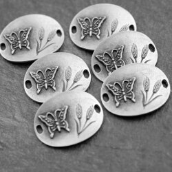 5 Butterfly Charms Connector, Love Charms, Antique Silver