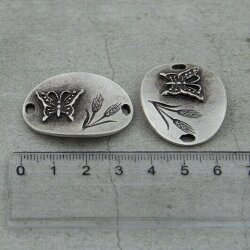 5 Butterfly Charms Connector, Love Charms, Antique Silver