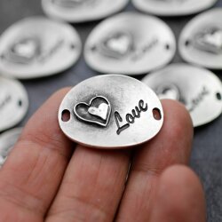 5 Heart Love Connectors Antique Silver