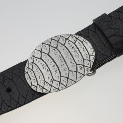 Crocodile Skin Effect Belt Buckle, Dark Silver