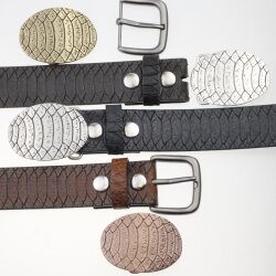 Crocodile Skin Effect Belt Buckle, Dark Silver