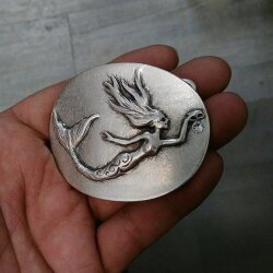 Mermaid belt buckle, 7,4x5,5 cm with 4 mm Chatons...