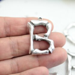 1 Bones, Bamboo Letter Pendant, Rhodium Imitation H