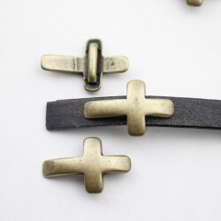 5 Schiebeperle Kreuz für 10x2 mm flaches Leder,...