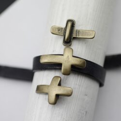 5 Schiebeperle Kreuz für 10x2 mm flaches Leder, Altmessing