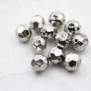 10 pcs. Facetted  Beads, Metal  Beads 7 mm, Rhodium Imitation