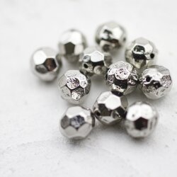 10 pcs. Facetted  Beads, Metal  Beads 7 mm, Rhodium...