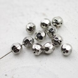 10 pcs. Facetted  Beads, Metal  Beads 7 mm, Rhodium...