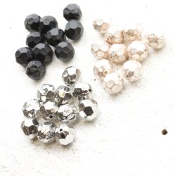 10 pcs. Facetted  Beads, Metal  Beads 7 mm, Rhodium Imitation
