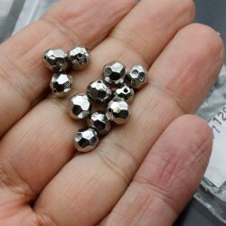 10 pcs. Facetted  Beads, Metal  Beads 7 mm, Rhodium Imitation