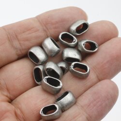 10 Metall Schiebeperlen 11x7 mm, dunkel Silber