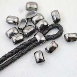 10 metal Sliderbeads 11x7 mm, Jet Hematite