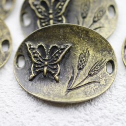 5 Butterfly Charms Connector, Love Charms, Antique Silver