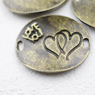 5 Double Heart Love Connector Antique Brass