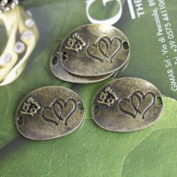 5 Double Heart Love Connector Antique Brass
