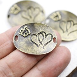 5 Double Heart Love Connector Antique Brass