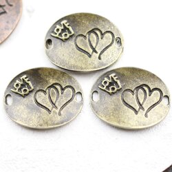5 Double Heart Love Connector Antique Brass
