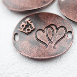 5 Double Heart Love Connector Antique Copper