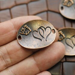 5 Double Heart Love Connector Antique Copper