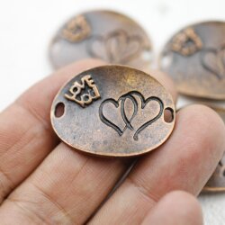 5 Double Heart Love Connector Antique Copper