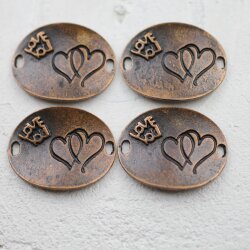 5 Double Heart Love Connector Antique Copper