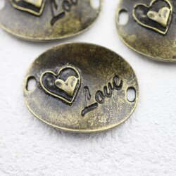 5 Heart Love Connectors Antique Brass